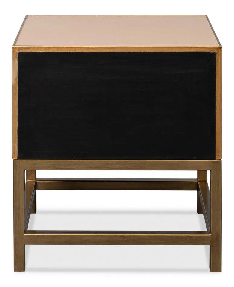 Gideon Wood and Shagreen Leather Tan Rectangular Side Table Side Tables LOOMLAN By Sarreid