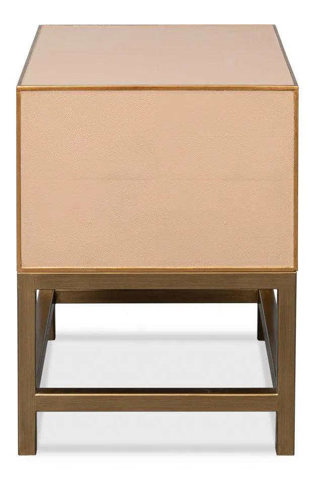 Gideon Wood and Shagreen Leather Tan Rectangular Side Table Side Tables LOOMLAN By Sarreid