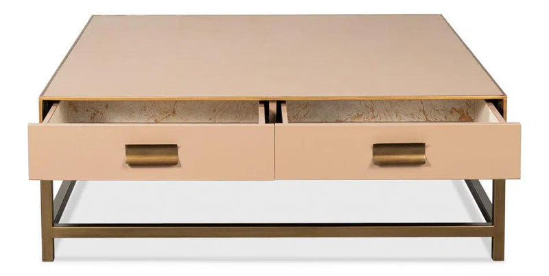 Gideon Wood and Shagreen Leather Tan Square Coffee Table Coffee Tables LOOMLAN By Sarreid