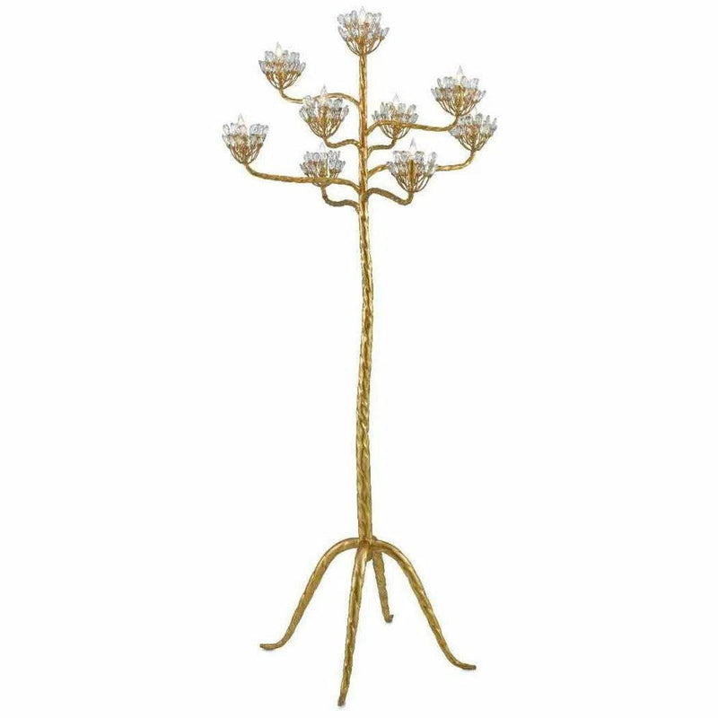 Gold Leaf Agave Americana Floor Candelabra Marjorie Skouras Floor Lamps LOOMLAN By Currey & Co