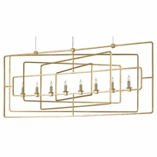 Gold Leaf Metro Gold Rectangular Chandelier Chandeliers LOOMLAN By Currey & Co