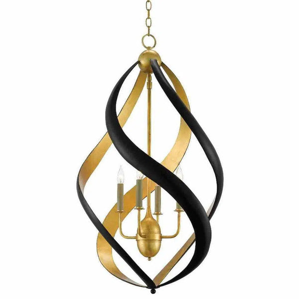 Gold Leaf Satin Black Trephine Chandelier Chandeliers LOOMLAN By Currey & Co