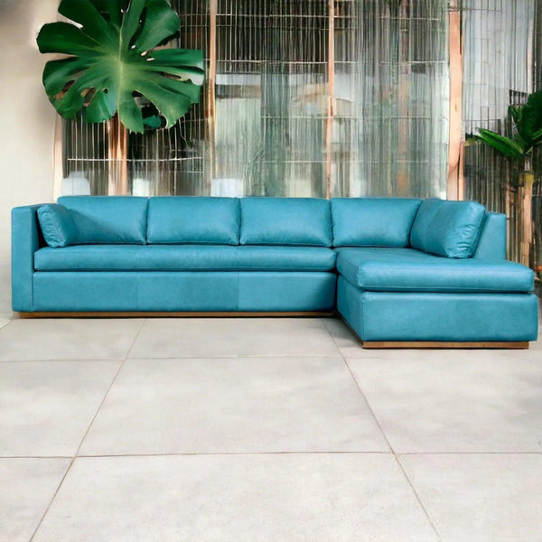 Goldenrod Nubuck Leather Sectional with Chaise Sectionals LOOMLAN By One For Victory