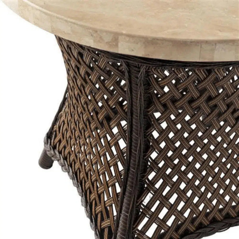 Grand Traverse Outdoor Round End Table With Teak Wood Top Lloyd Flanders Outdoor Side Tables LOOMLAN By Lloyd Flanders