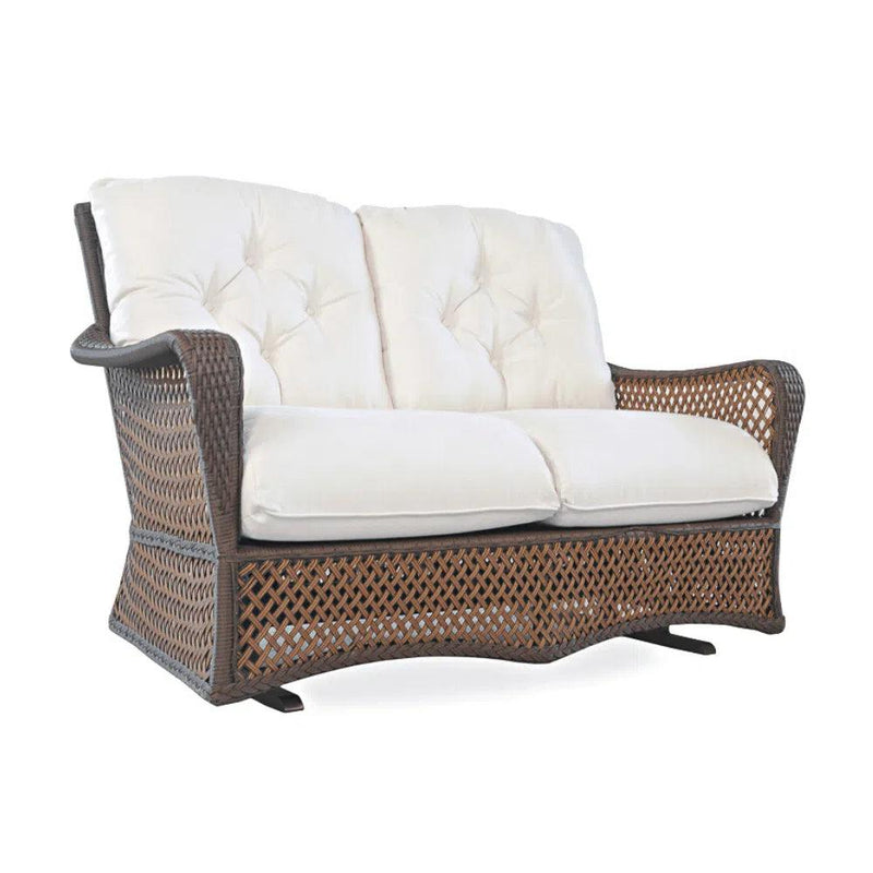 Grand Traverse Patio Glider Loveseat With Sunbrella Cushions Outdoor Sofas & Loveseats LOOMLAN By Lloyd Flanders