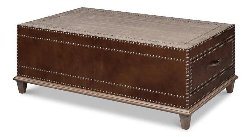 Grandon Equestrian Leather Cocktail Coffee Table Coffee Tables LOOMLAN By Sarreid