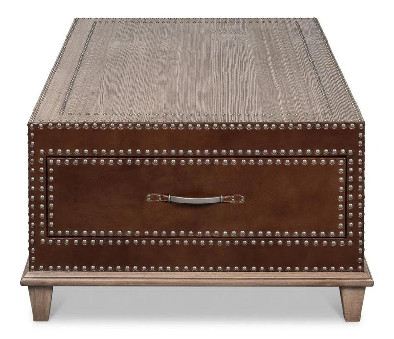 Grandon Equestrian Leather Cocktail Coffee Table Coffee Tables LOOMLAN By Sarreid