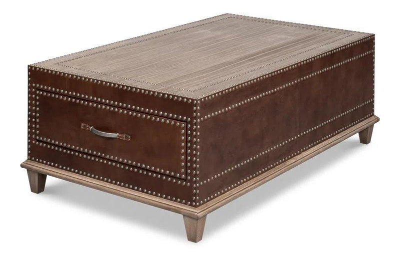 Grandon Equestrian Leather Cocktail Coffee Table Coffee Tables LOOMLAN By Sarreid