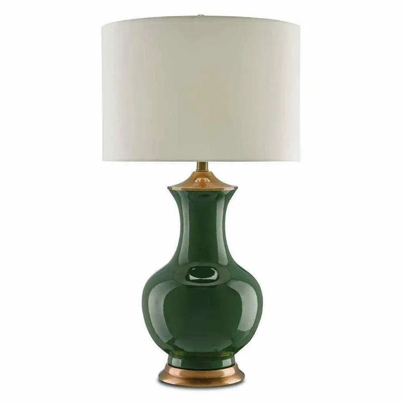 Green Antique Brass Lilou Green Table Lamp Table Lamps LOOMLAN By Currey & Co