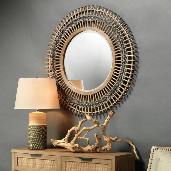 Grey Bamboo Grove Braided Wall Mirror Wall Mirrors LOOMLAN By Jamie Young