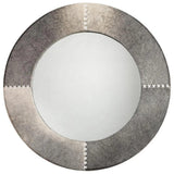 Grey Cowhide Leather Round Cross Stitch Wall Mirror Wall Mirrors LOOMLAN By Jamie Young