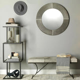 Grey Cowhide Leather Round Cross Stitch Wall Mirror Wall Mirrors LOOMLAN By Jamie Young