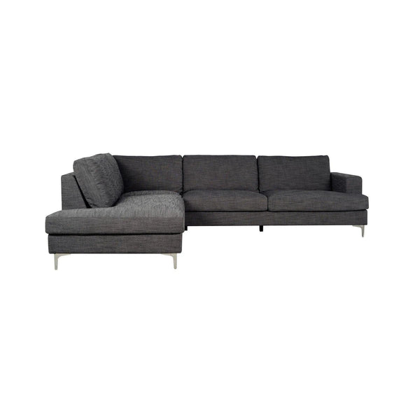 Grey L-Shaped Feather Filled Cushions Left Sectional Sofa Charcoal Linen Sectionals LOOMLAN By LH Imports