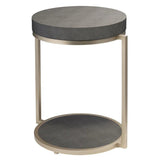 Grey Leather Round Mid Century Modern Side Table With Shelf Side Tables LOOMLAN By Jamie Young