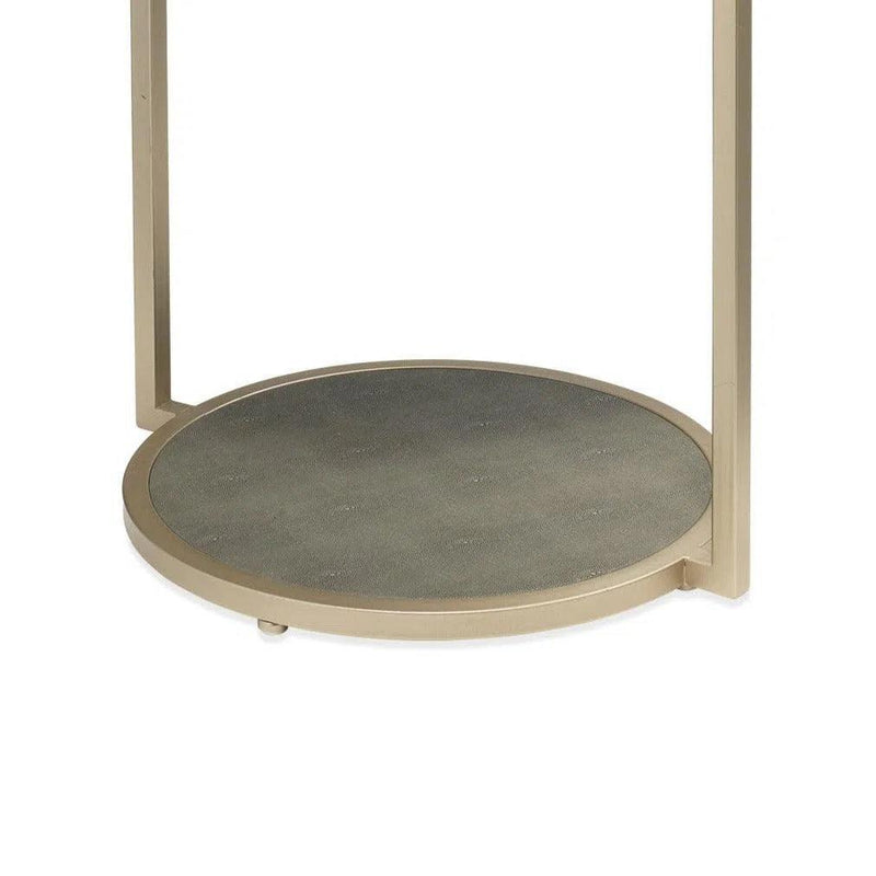 Grey Leather Round Mid Century Modern Side Table With Shelf Side Tables LOOMLAN By Jamie Young