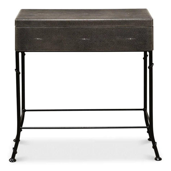 Grey Leather Shagreen Box On Stand Console Table Console Tables LOOMLAN By Sarreid