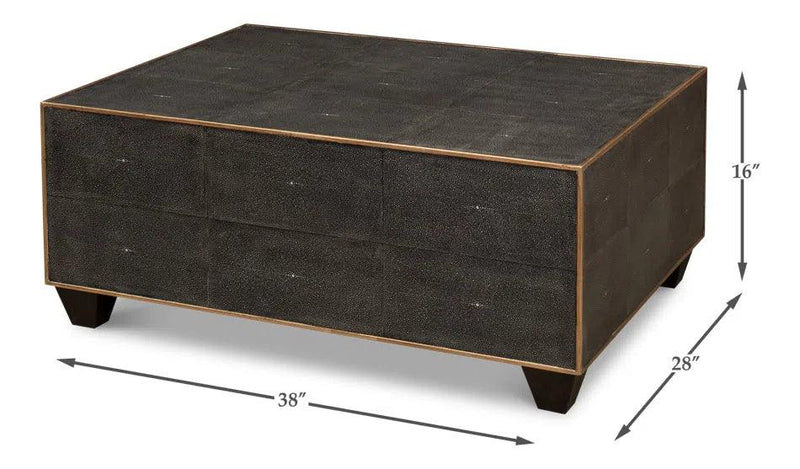 Grey Leather Shagreen Cocktail Coffee Table Rectangle Coffee Tables LOOMLAN By Sarreid