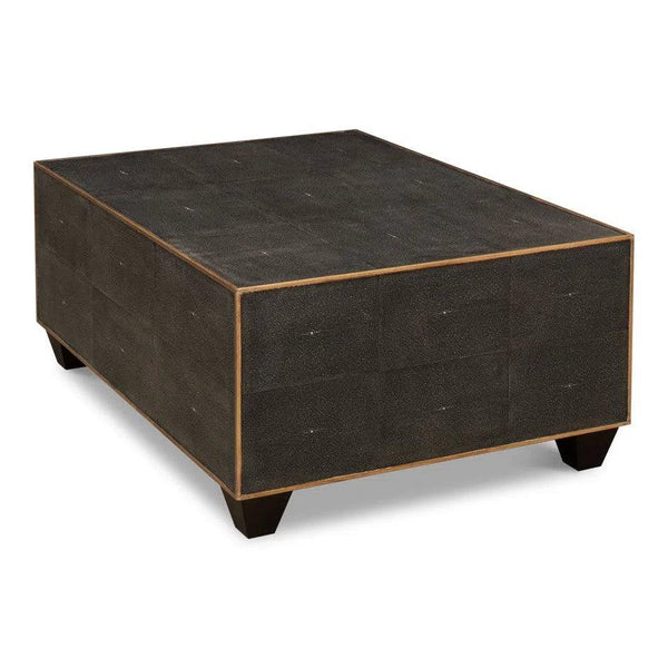 Grey Leather Shagreen Cocktail Coffee Table Rectangle Coffee Tables LOOMLAN By Sarreid