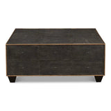 Grey Leather Shagreen Cocktail Coffee Table Rectangle Coffee Tables LOOMLAN By Sarreid