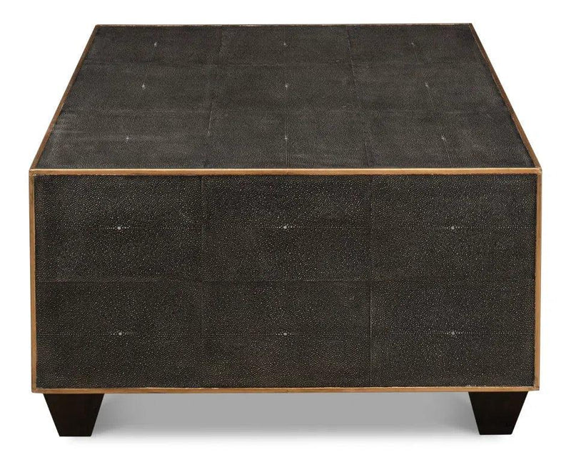 Grey Leather Shagreen Cocktail Coffee Table Rectangle Coffee Tables LOOMLAN By Sarreid