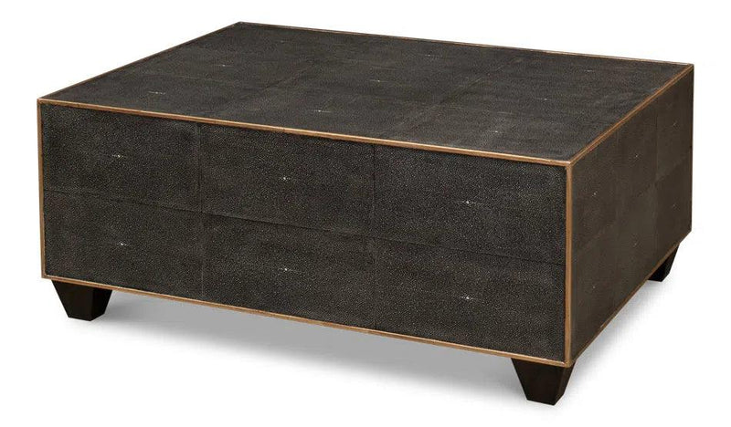 Grey Leather Shagreen Cocktail Coffee Table Rectangle Coffee Tables LOOMLAN By Sarreid