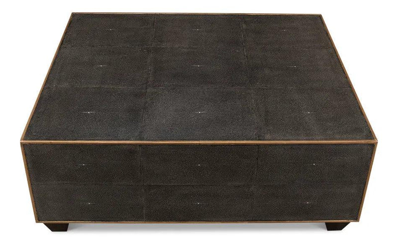 Grey Leather Shagreen Cocktail Coffee Table Rectangle Coffee Tables LOOMLAN By Sarreid