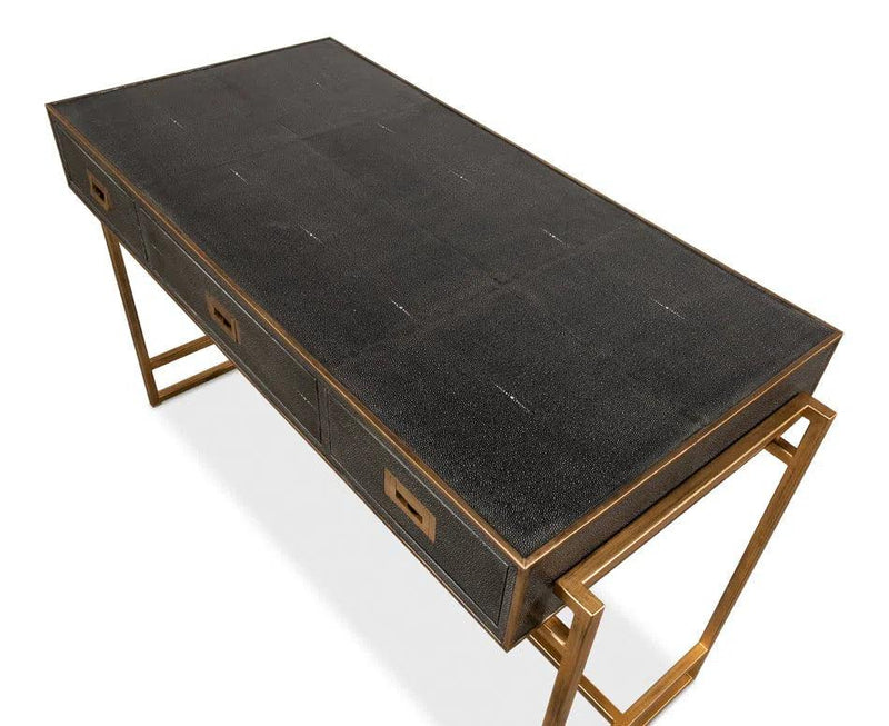 Grey Leather Shagreen Desk Home Office Desks LOOMLAN By Sarreid