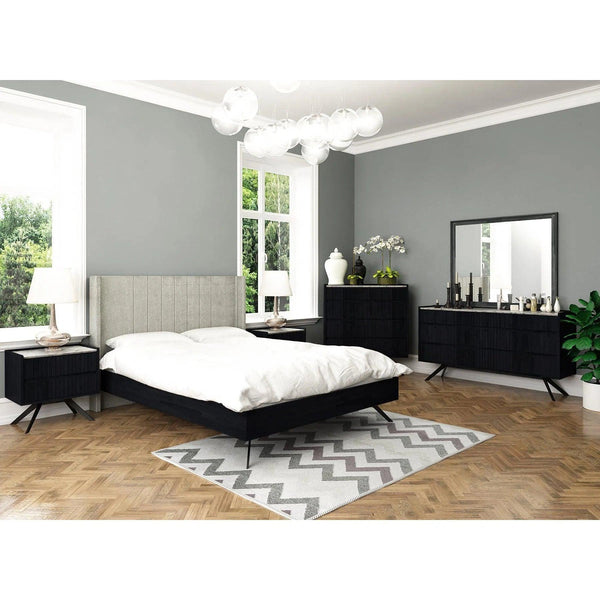 Grey Linen Headboard Platform Queen Size Bed Phoenix Collection Beds LOOMLAN By LH Imports