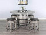 Grey Round 54" Counter Barrel Table Set With Stools Without Backs Dining Table Sets LOOMLAN By Sunny D