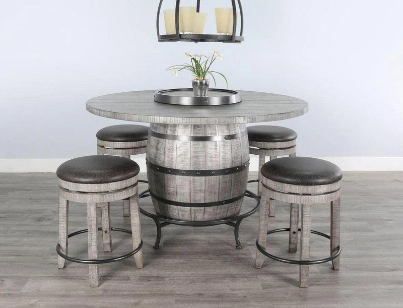 Grey Round 54" Counter Barrel Table Set With Stools Without Backs Dining Table Sets LOOMLAN By Sunny D