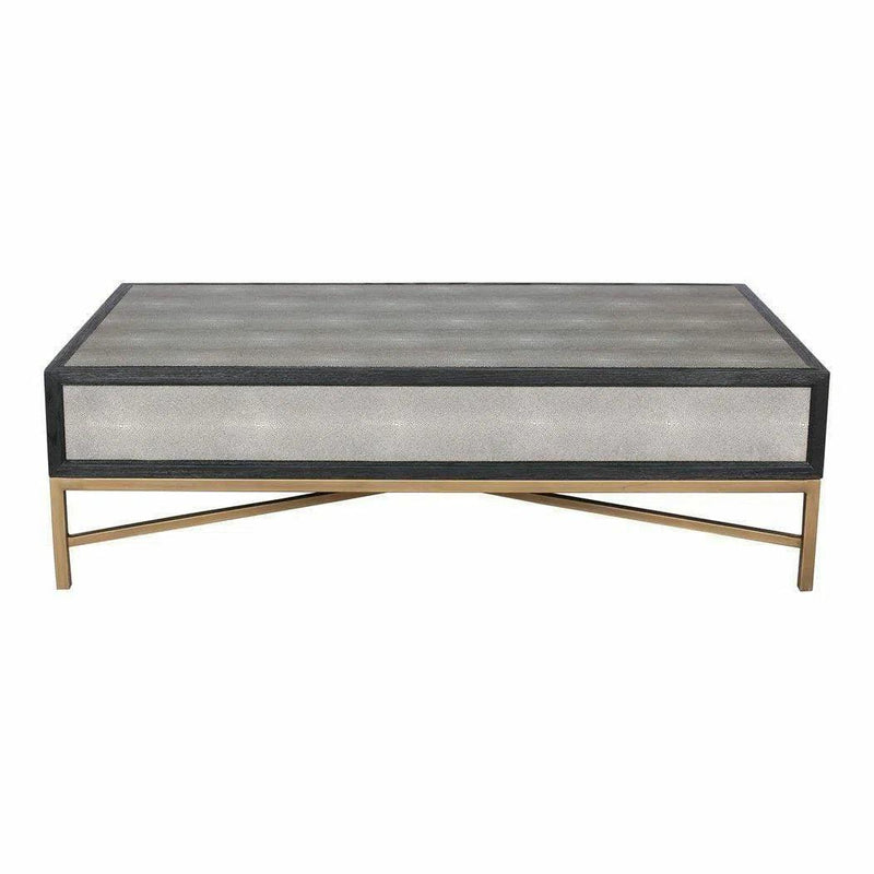 Grey Shagreen Gold Accents Retro Coffee Table With Drawers Coffee Tables LOOMLAN By Moe's Home