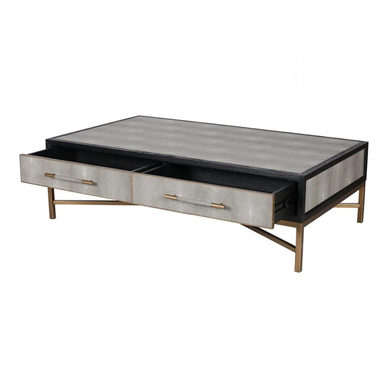 Grey Shagreen Gold Accents Retro Coffee Table With Drawers Coffee Tables LOOMLAN By Moe's Home