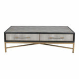 Grey Shagreen Gold Accents Retro Coffee Table With Drawers Coffee Tables LOOMLAN By Moe's Home