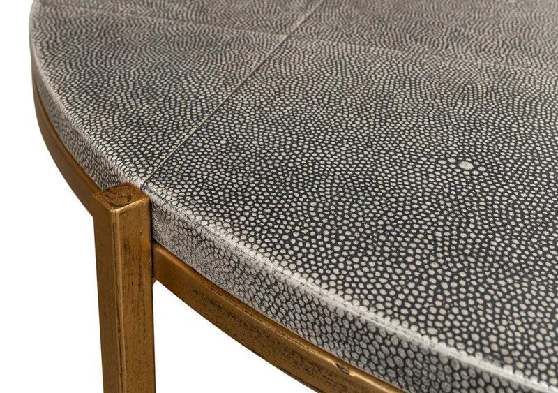 Grey Shagreen Leather Round Coffee Table Coffee Tables LOOMLAN By Sarreid