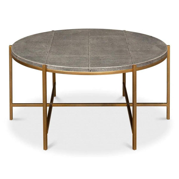 Grey Shagreen Leather Round Coffee Table Coffee Tables LOOMLAN By Sarreid