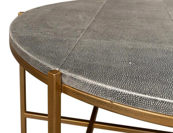 Grey Shagreen Leather Round Coffee Table Coffee Tables LOOMLAN By Sarreid