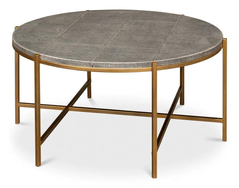 Grey Shagreen Leather Round Coffee Table Coffee Tables LOOMLAN By Sarreid