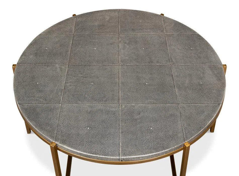 Grey Shagreen Leather Round Coffee Table Coffee Tables LOOMLAN By Sarreid