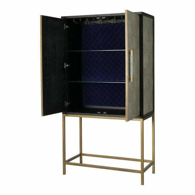 Grey Shagreen Retro Bar Tall Home Bar Cabinet on Stand Home Bar Cabinets LOOMLAN By Moe's Home