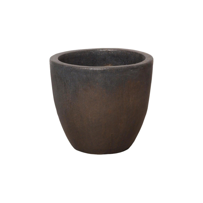 Gunmetal Ceramic Round Pot Outdoor Planters LOOMLAN By Emissary