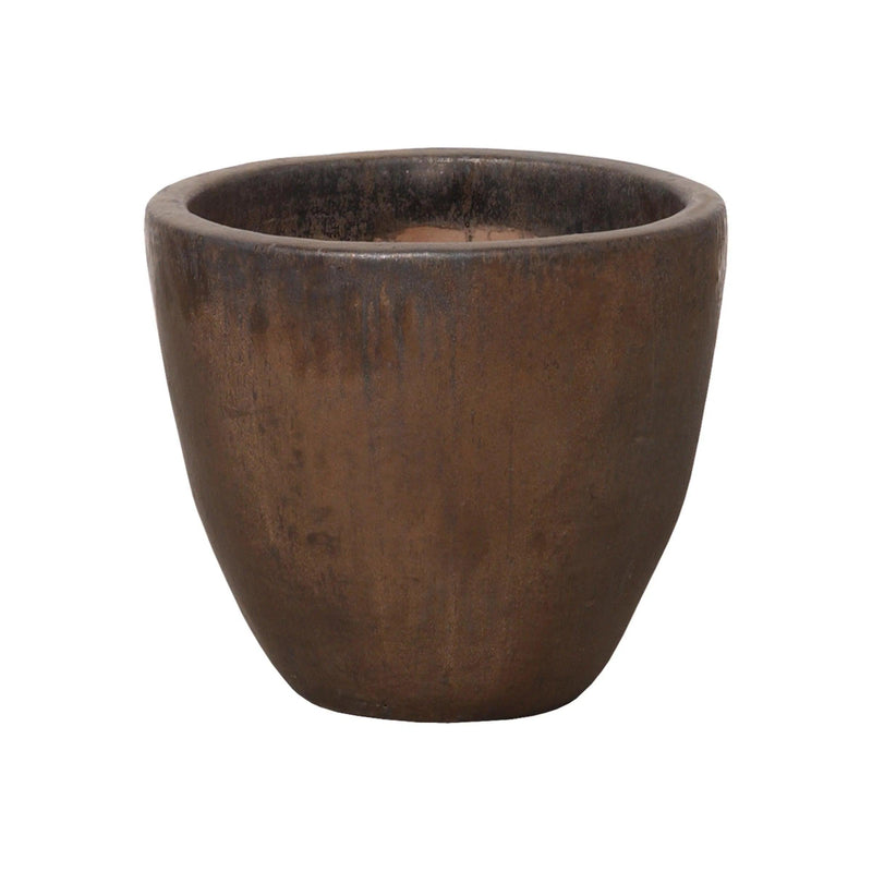 Gunmetal Ceramic Round Pot Outdoor Planters LOOMLAN By Emissary