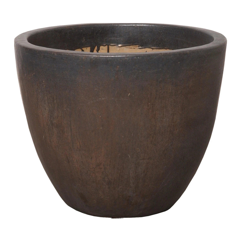 Gunmetal Ceramic Round Pot Outdoor Planters LOOMLAN By Emissary