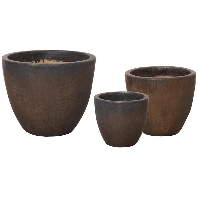 Gunmetal Ceramic Round Pot Outdoor Planters LOOMLAN By Emissary