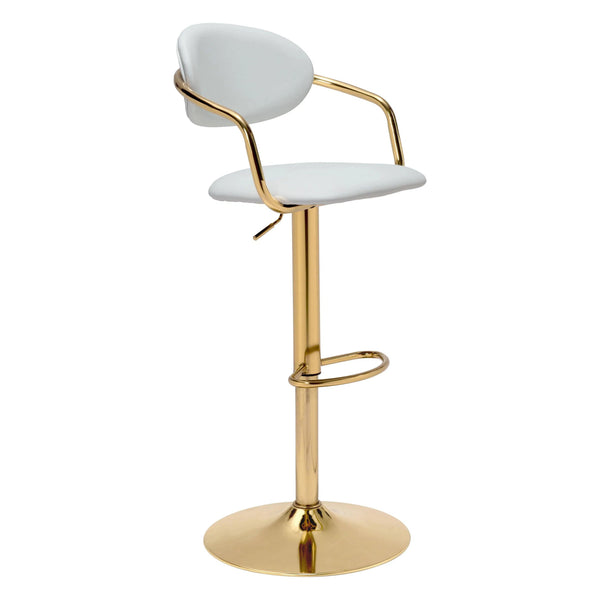 Gusto Bar Chair White & Gold Bar Stools LOOMLAN By Zuo Modern