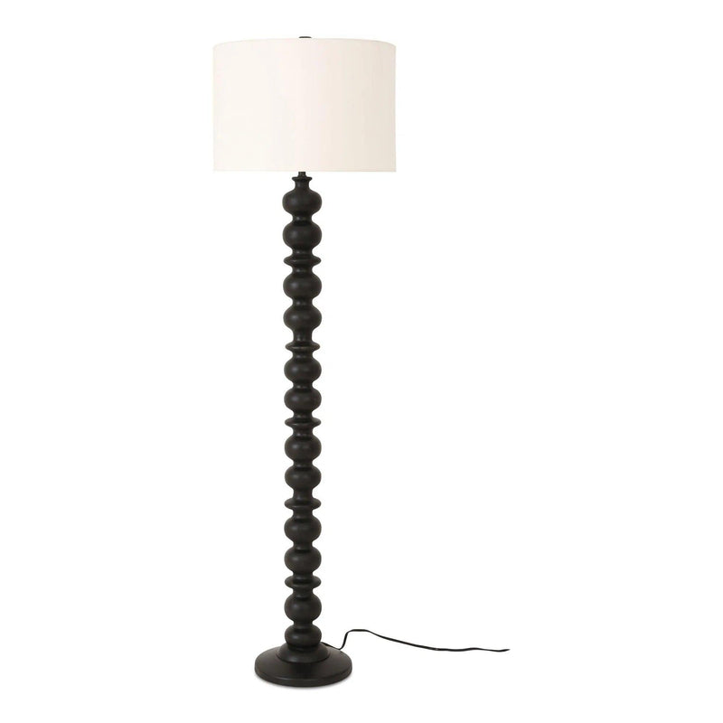 Gwen Mango Wood and Textured Cotton Black Floor Lamp Floor Lamps LOOMLAN By Moe's Home