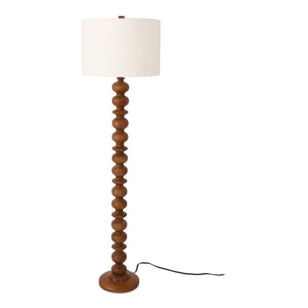 Gwen Mango Wood and Textured Cotton Brown Floor Lamp Floor Lamps LOOMLAN By Moe's Home