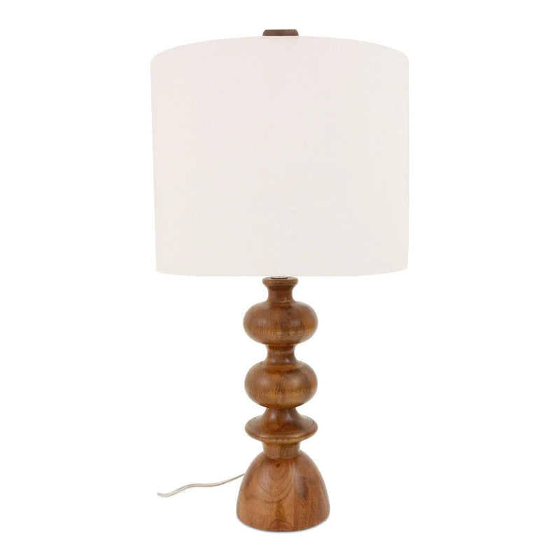 Gwen Mango Wood and Textured Cotton Brown Table Lamp Table Lamps LOOMLAN By Moe's Home