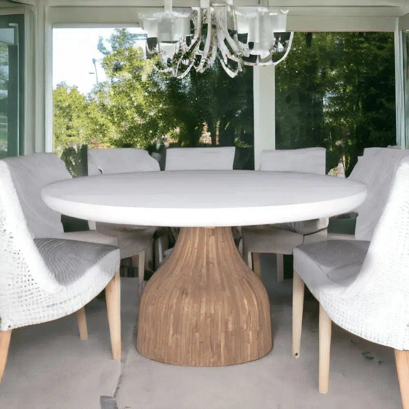 Halo Pedestal Base Indoor - Outdoor 60'' Round Dining Table White Outdoor Dining Tables LOOMLAN By Artesia