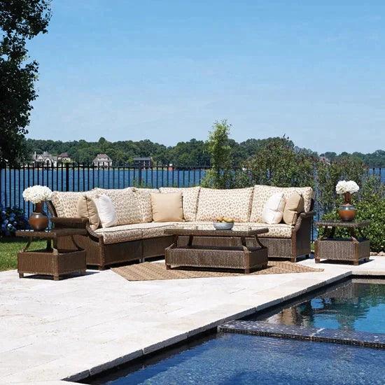 Hamptons Outdoor Wicker Corner Sectional With Accent Tables Lloyd Flanders Outdoor Lounge Sets LOOMLAN By Lloyd Flanders