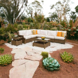 Hamptons Outdoor Wicker Corner Sectional With Accent Tables Lloyd Flanders Outdoor Lounge Sets LOOMLAN By Lloyd Flanders